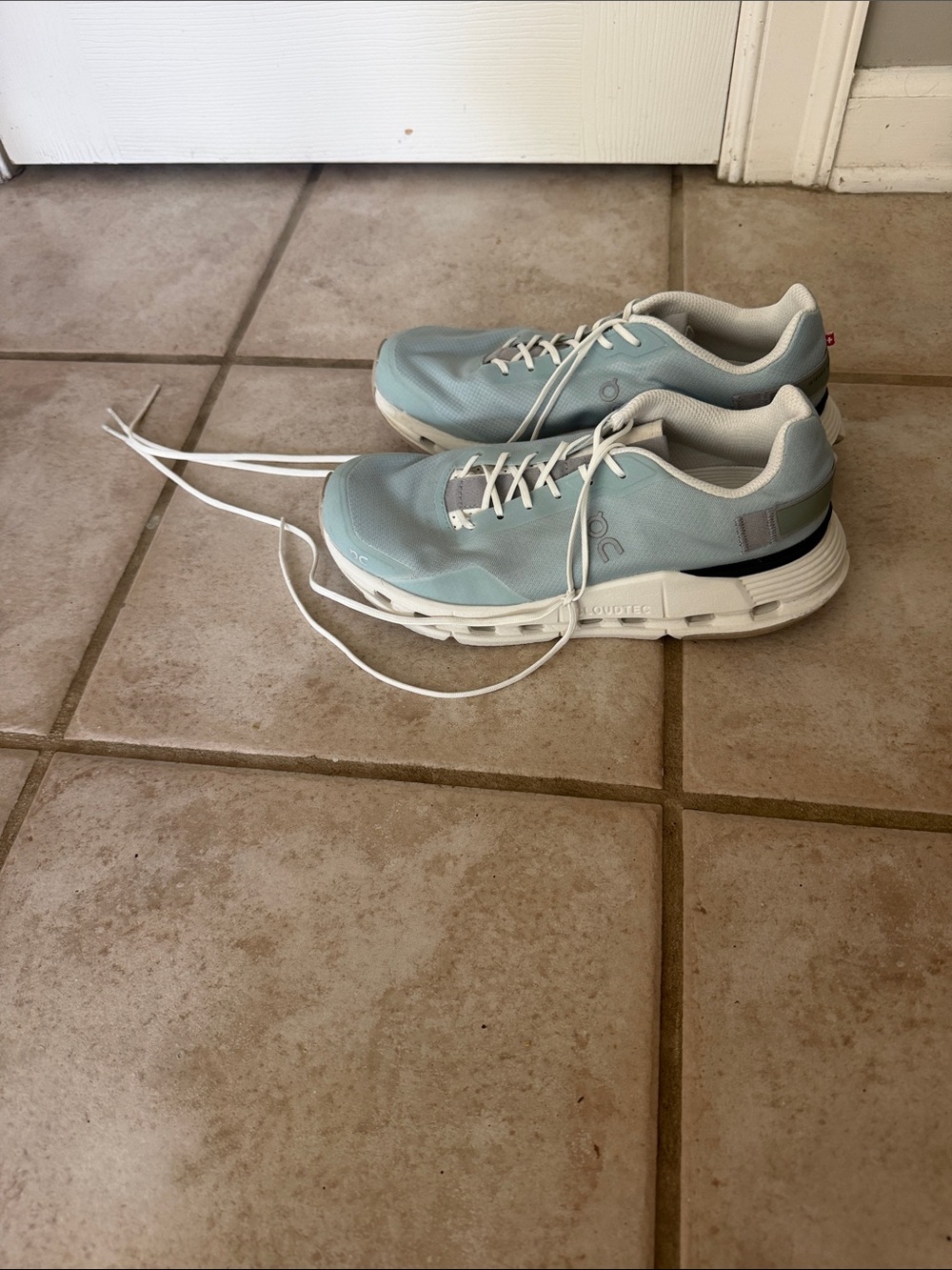 On Running  Lace-Up Sneaker in Light Blue and White